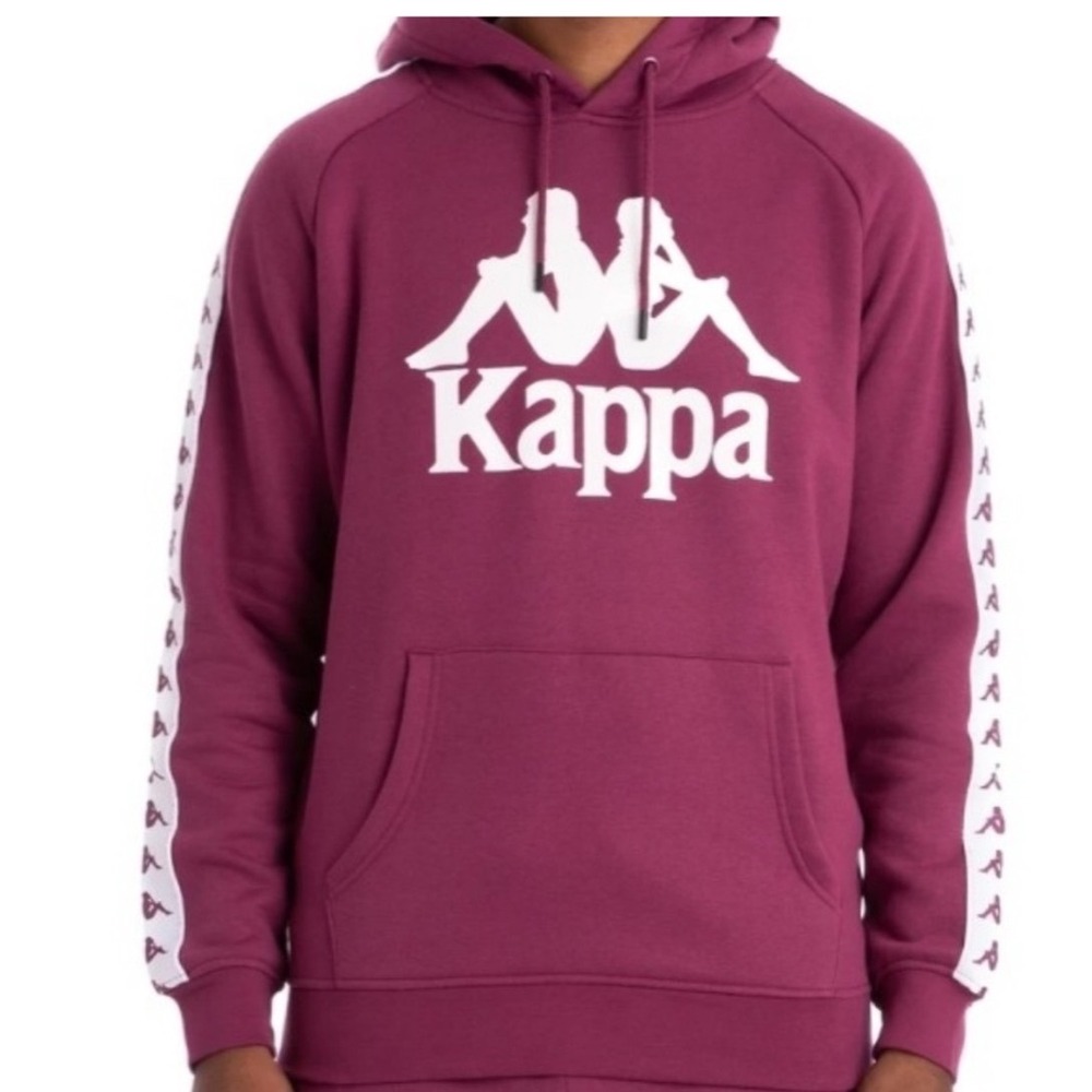 Kappa Mens Logo Tape Hoodie Burgundy Omini Pullover Sweatshirt Sz S